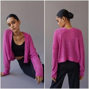 Urban Outfitters Textured Cropped Open-Front Cardigan Barbie Core Pink